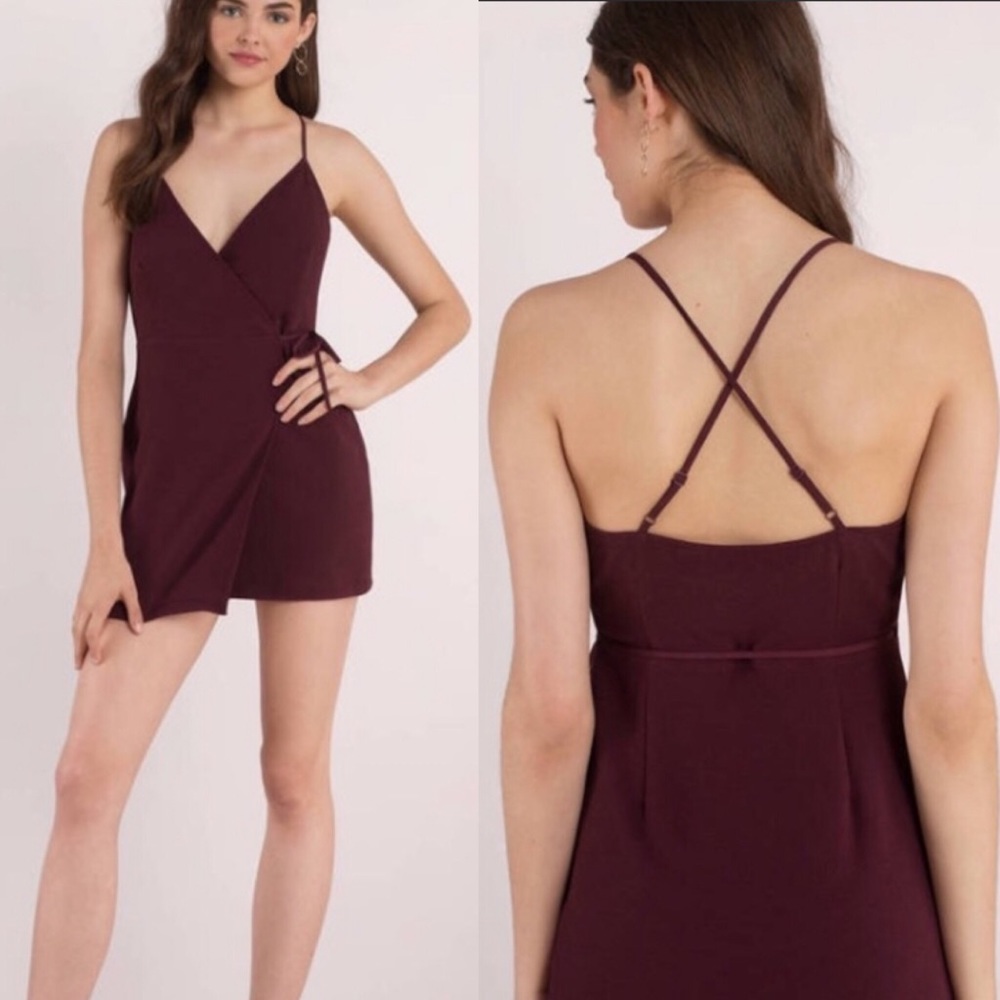 Tobi Burgundy Spaghetti Strap Wrap Dress
